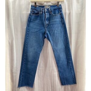 Levi‎ Strauss Wedgie Straight Jeans Blue Denim Raw Hem Size 26